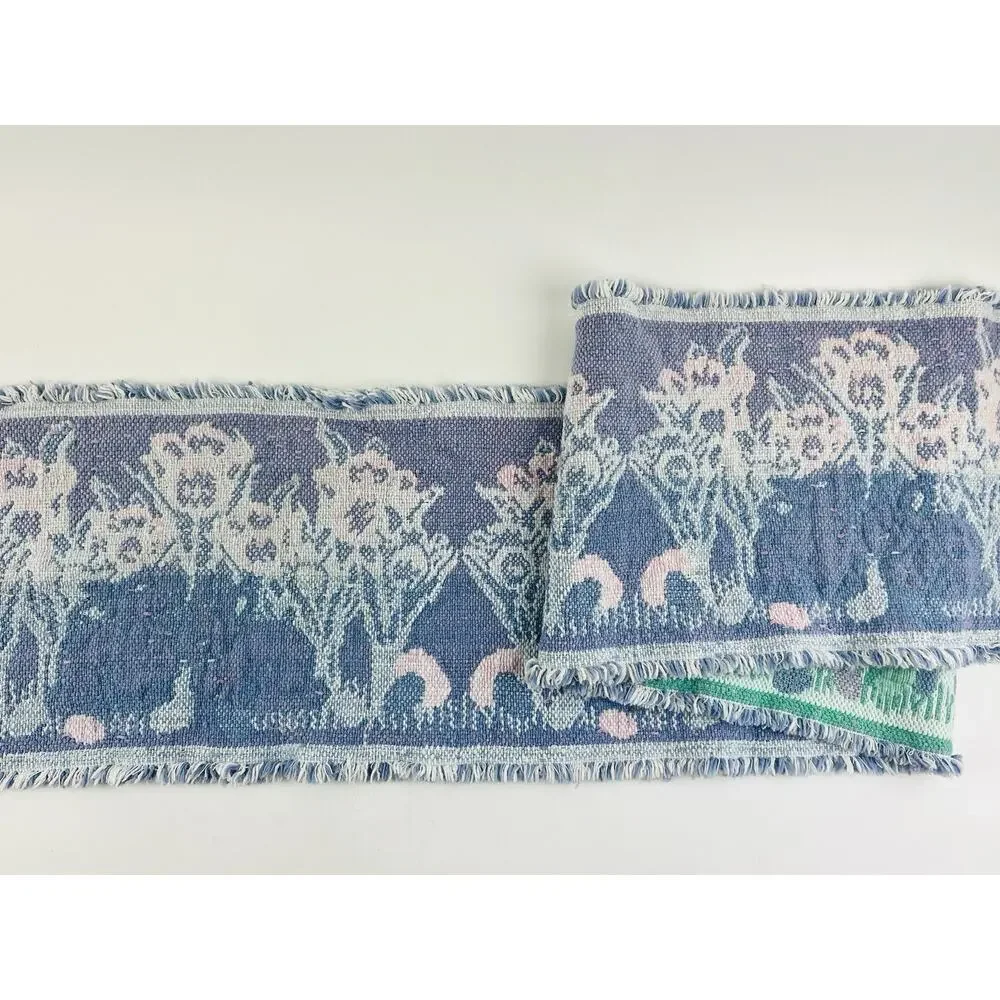 Bunnies Tulips Tapestry Folk Art Table Runner Easter Woven Spring Purple Green P